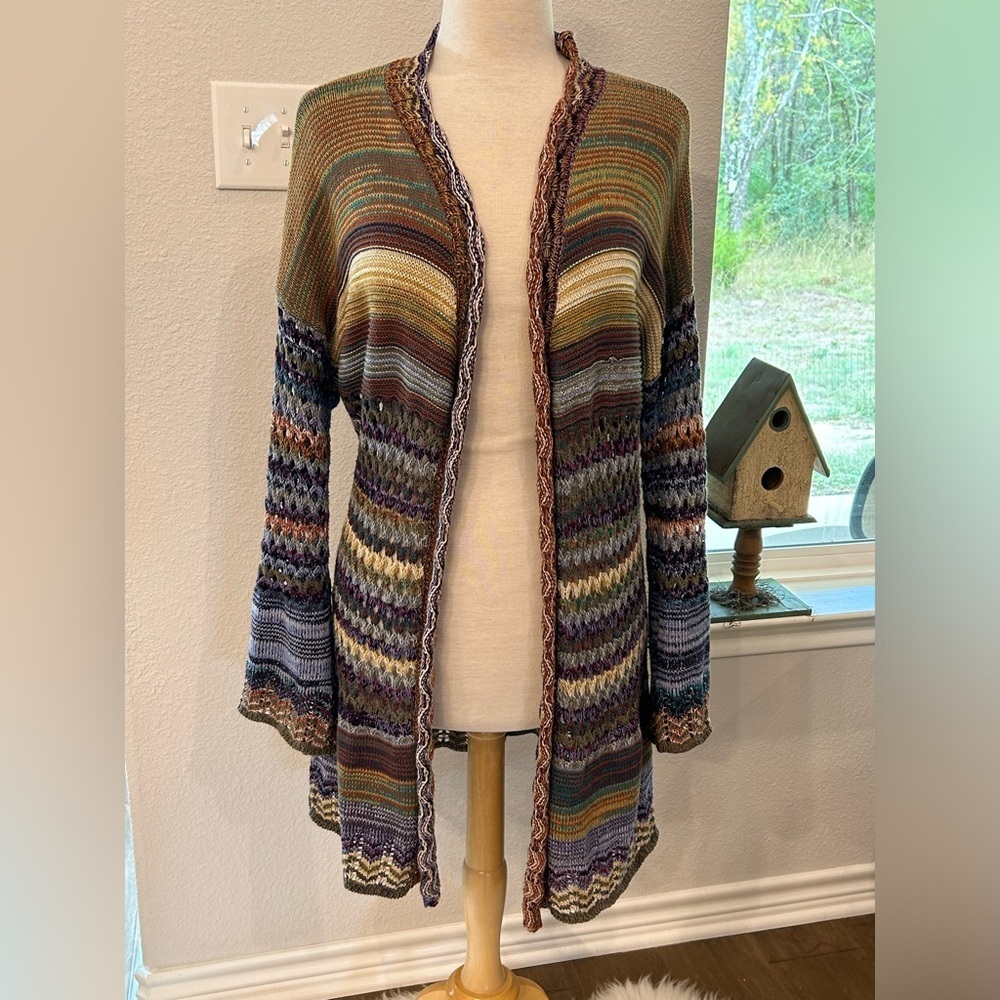 Soft Surroundings albi crochet knit long open front sweater medium - Picture 2 of 13